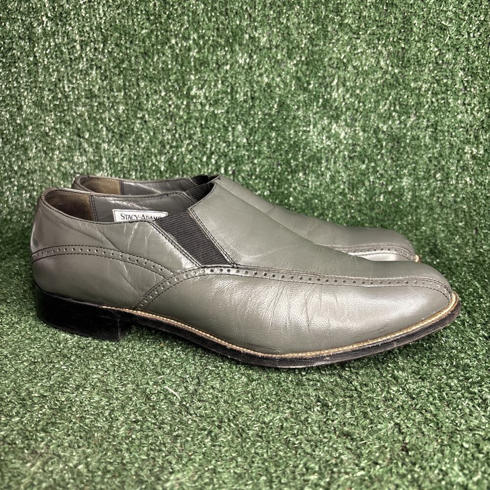 Vintage Mens Stacy Adams Gray Leather Slip On Loafers Shoes Sz 9.5‎ D
